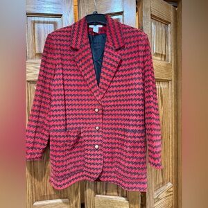 VTG 90’s The Limited 100% Leather Red and Black Houndstooth Blazer